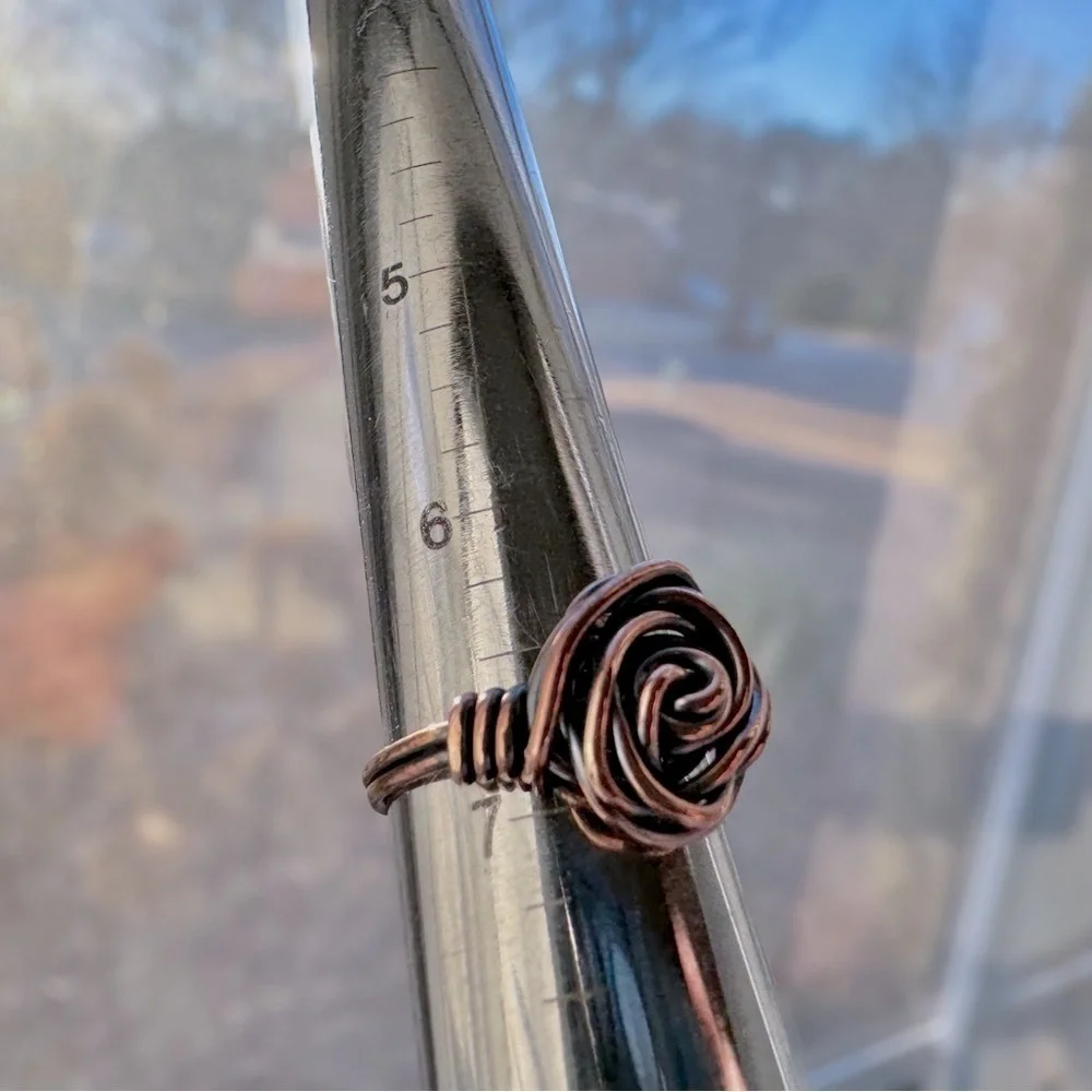 Copper Wire Wrapped Rose Flower Ring